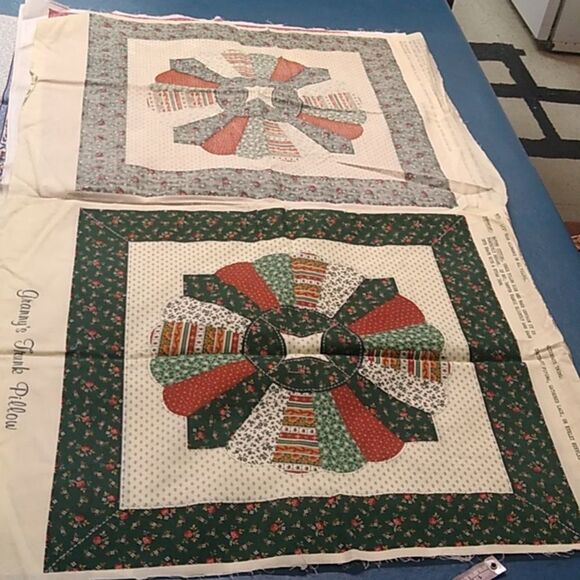 Granny's Trunk Pillow Kit - Green and Red, Pink & Blue Flower Baskets Quilt Sq - Picture 2 of 12